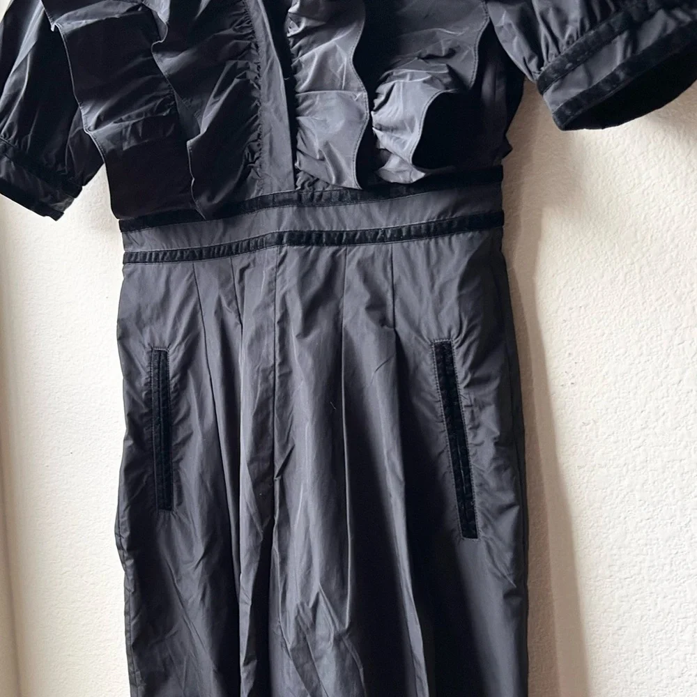 NWT HUNTER BELL Onyx Black Elva Ruffle Velvet Trim Jumpsuit Sz 4 - Picture 8 of 16
